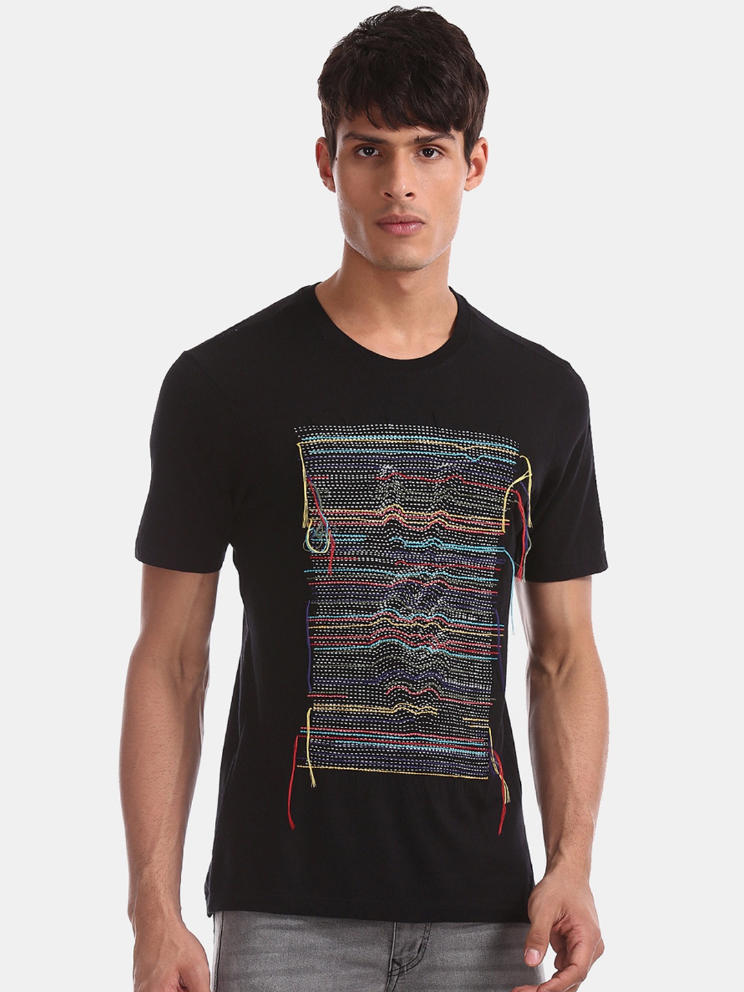 

Colt Men Black Printed Round Neck Pure Cotton T-shirt