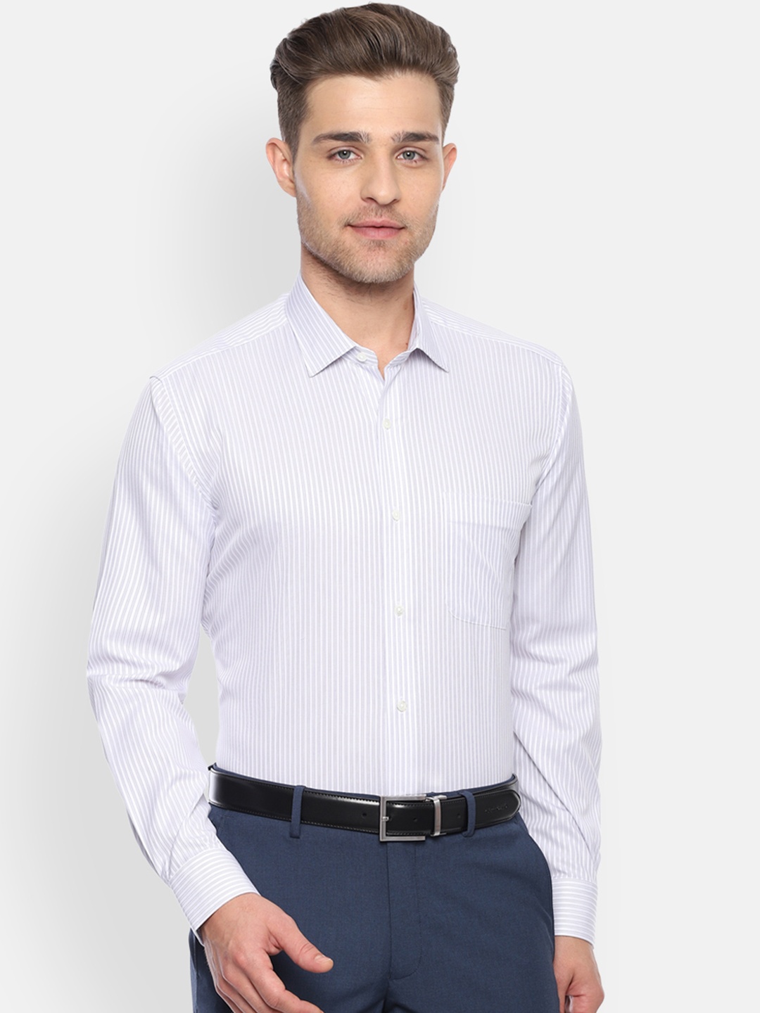 Van Heusen Men White Regular Fit Striped Formal Shirt
