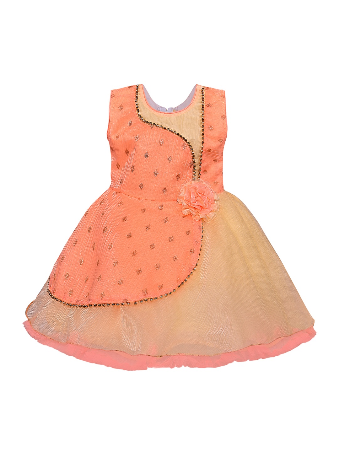 

Wish Karo Girls Peach-Coloured & Beige Self Design A-Line Dress