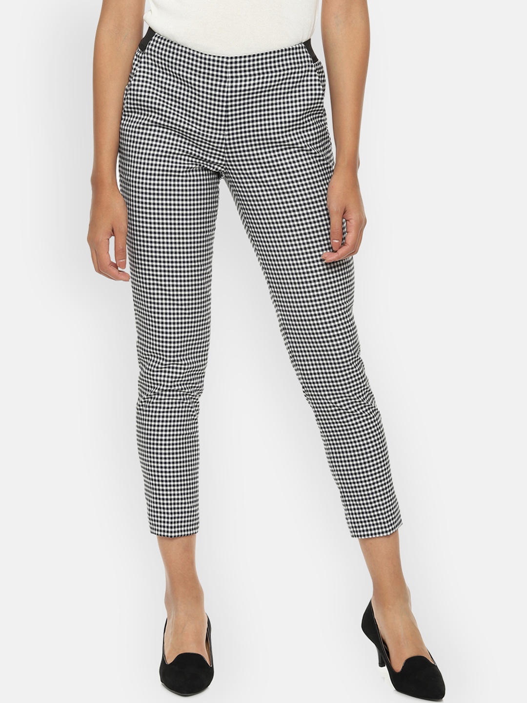 

Van Heusen Woman White & Black Checked Regular Fit Cigarette Trousers