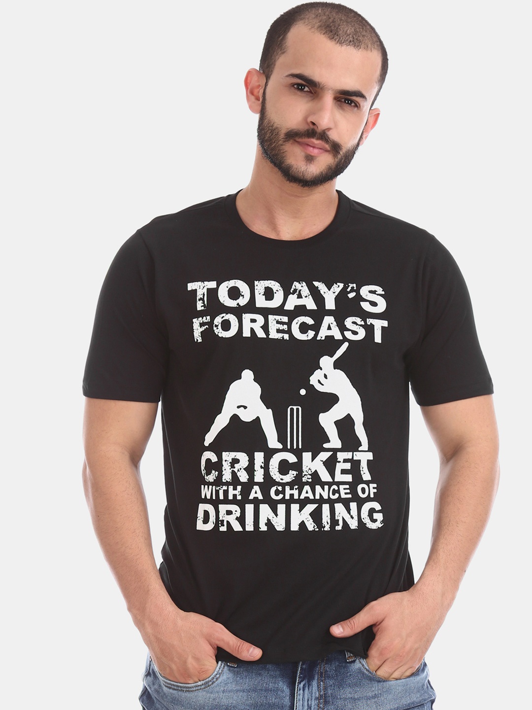 

Colt Men Black Printed Round Neck Pure Cotton T-shirt