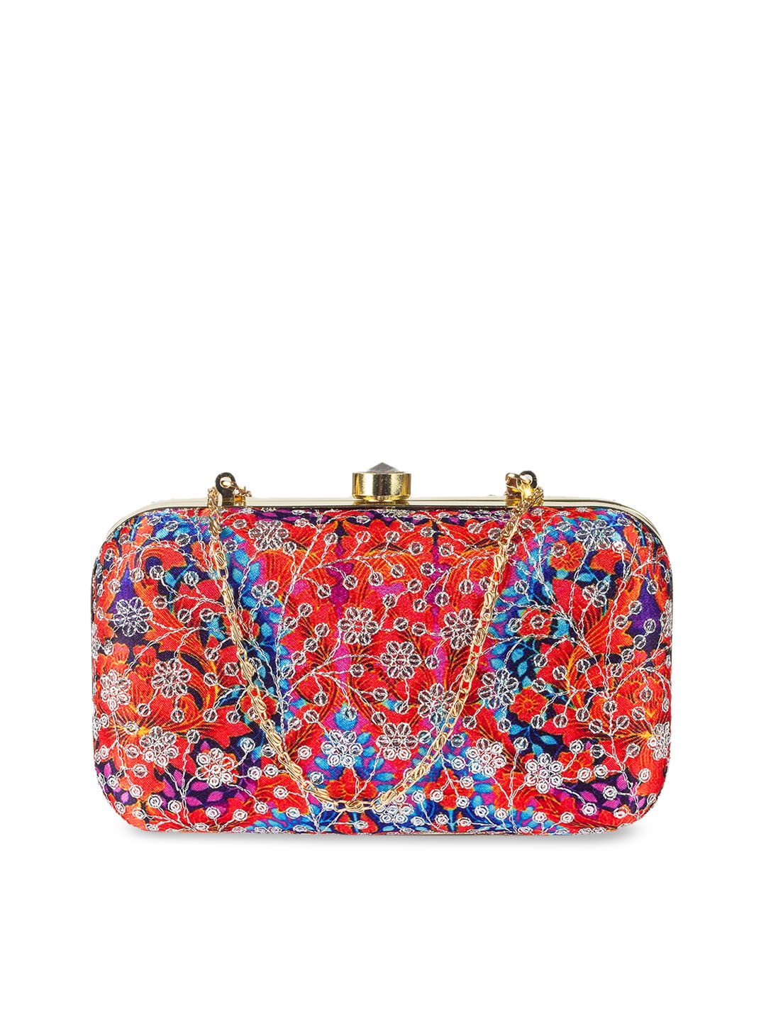 

PARIZAAT BY SHADAB KHAN Orange & Blue Embroidered Box Clutch