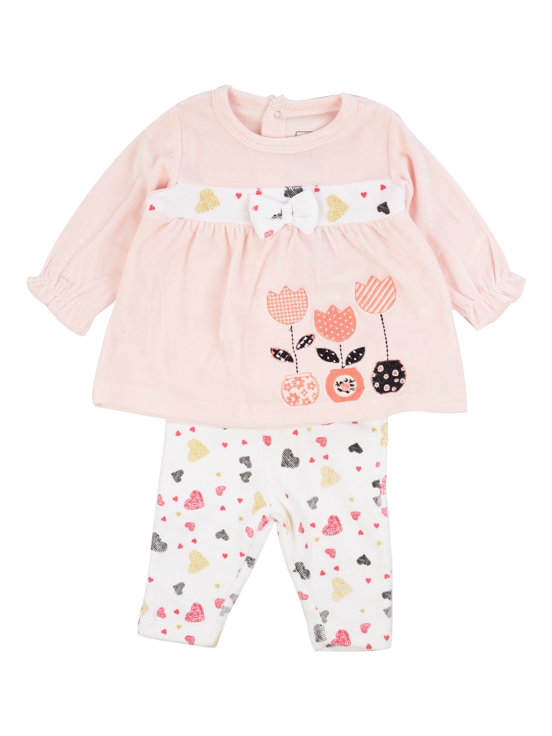 MeeMee Infants Girls Pink & Off-White Printed Top with Leggings