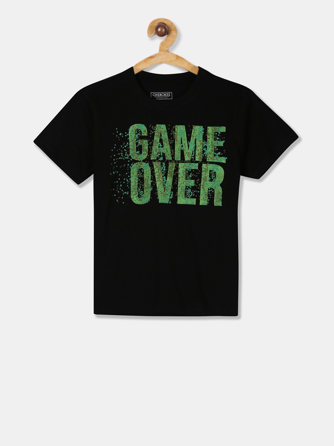 

Cherokee Boys Black Green Printed Round Neck Pure Cotton T-shirt