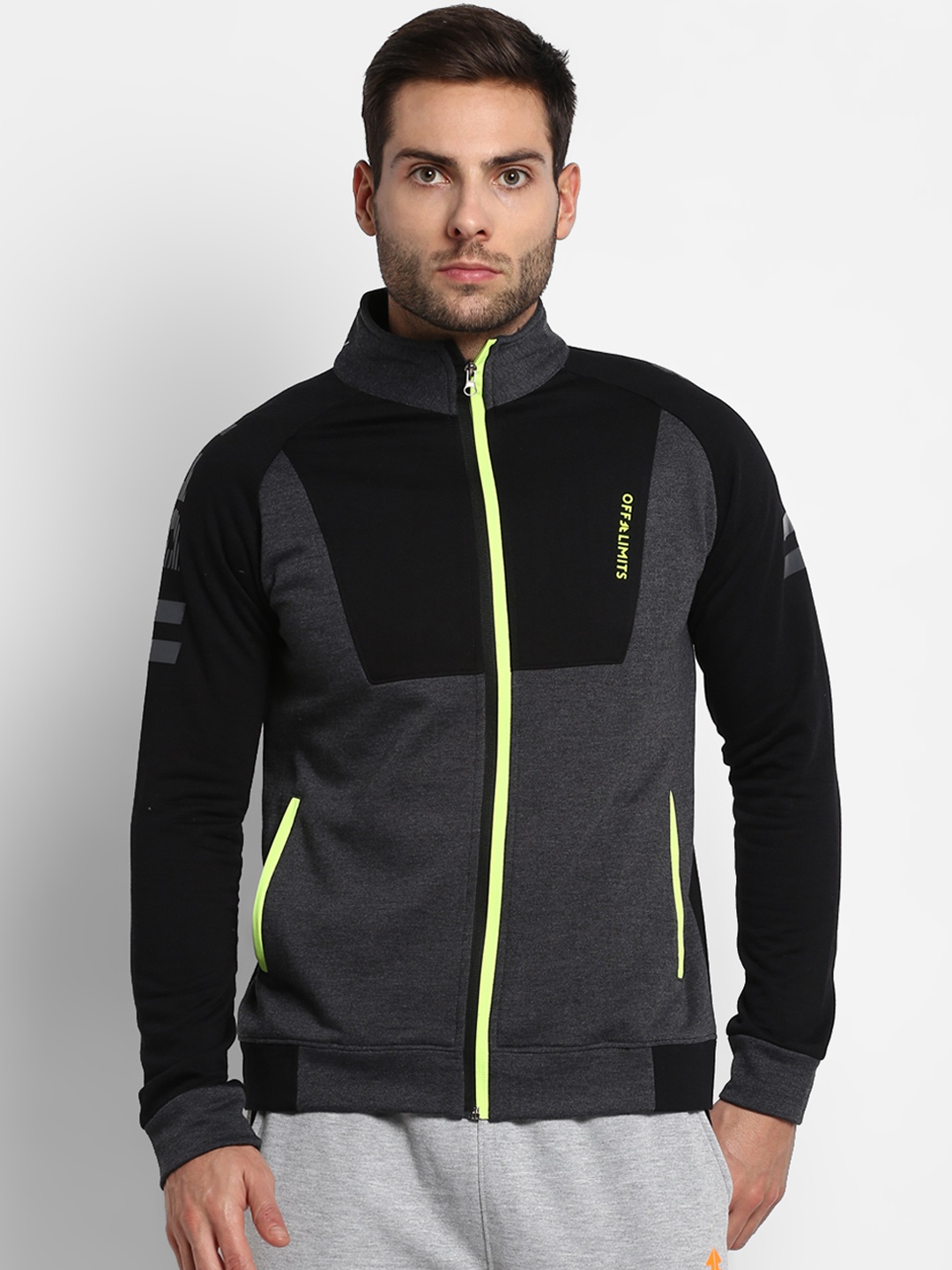

OFF LIMITS Men Grey Colourblocked Sporty Jacket