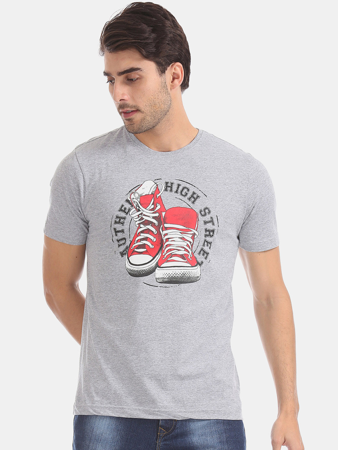 

Colt Men Grey Printed Round Neck Pure Cotton T-shirt