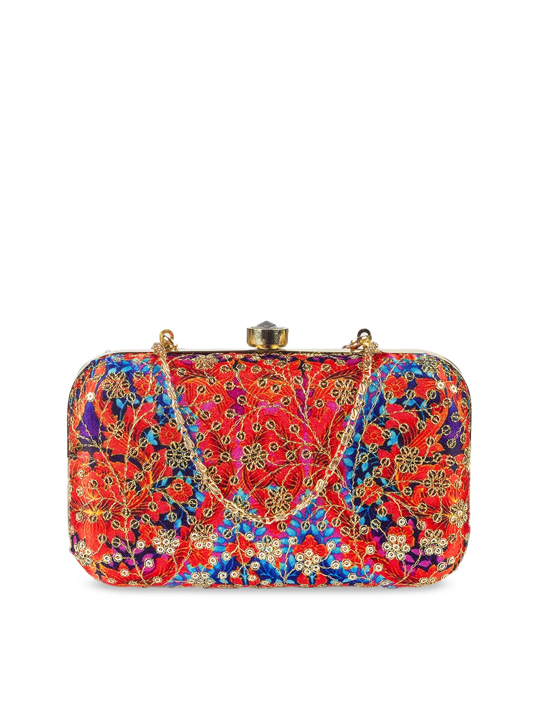 

PARIZAAT BY SHADAB KHAN Red & Blue Printed Embroidered Clutch