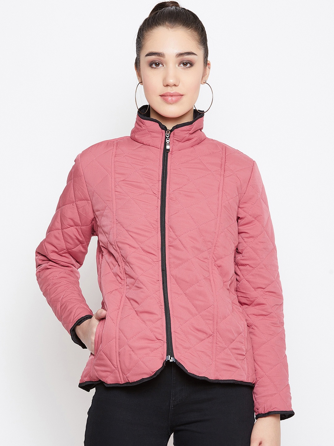

PURYS Women Pink Solid Quilted Jacket