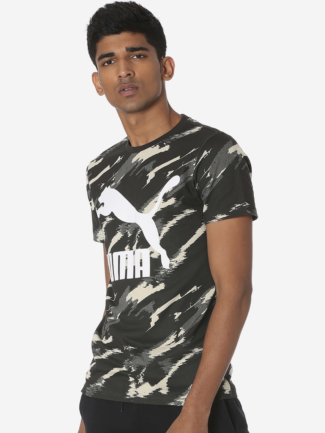 

Puma Men Black Camouflage Printed Round Neck Classics Graphics AOP T-shirt