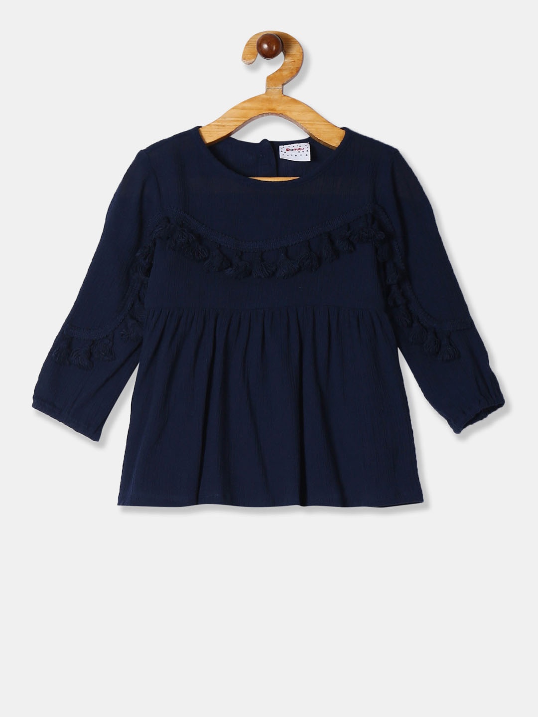 

Donuts Infant Navy Blue Solid Tasselled Tunic