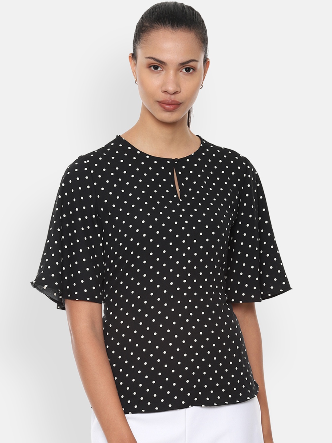 

Van Heusen Women Black Printed Cinched Waist Top