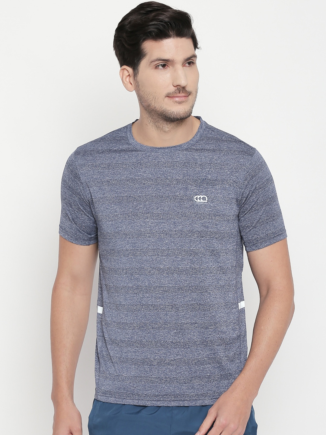 

Ajile by Pantaloons Men Navy Blue Self Design Round Neck Pure Cotton T-shirt