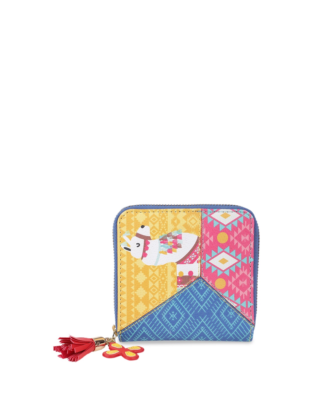 

Chumbak Women Yellow & Blue Printed Zip Around Wallet