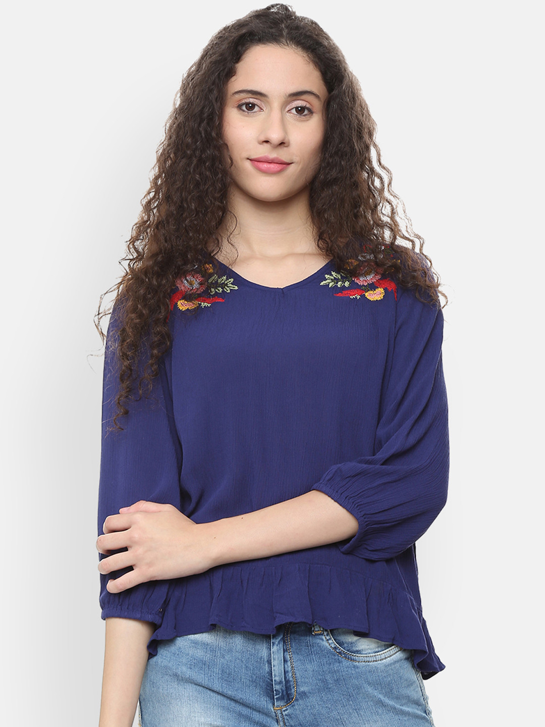 

People Women Blue Solid A-Line Top