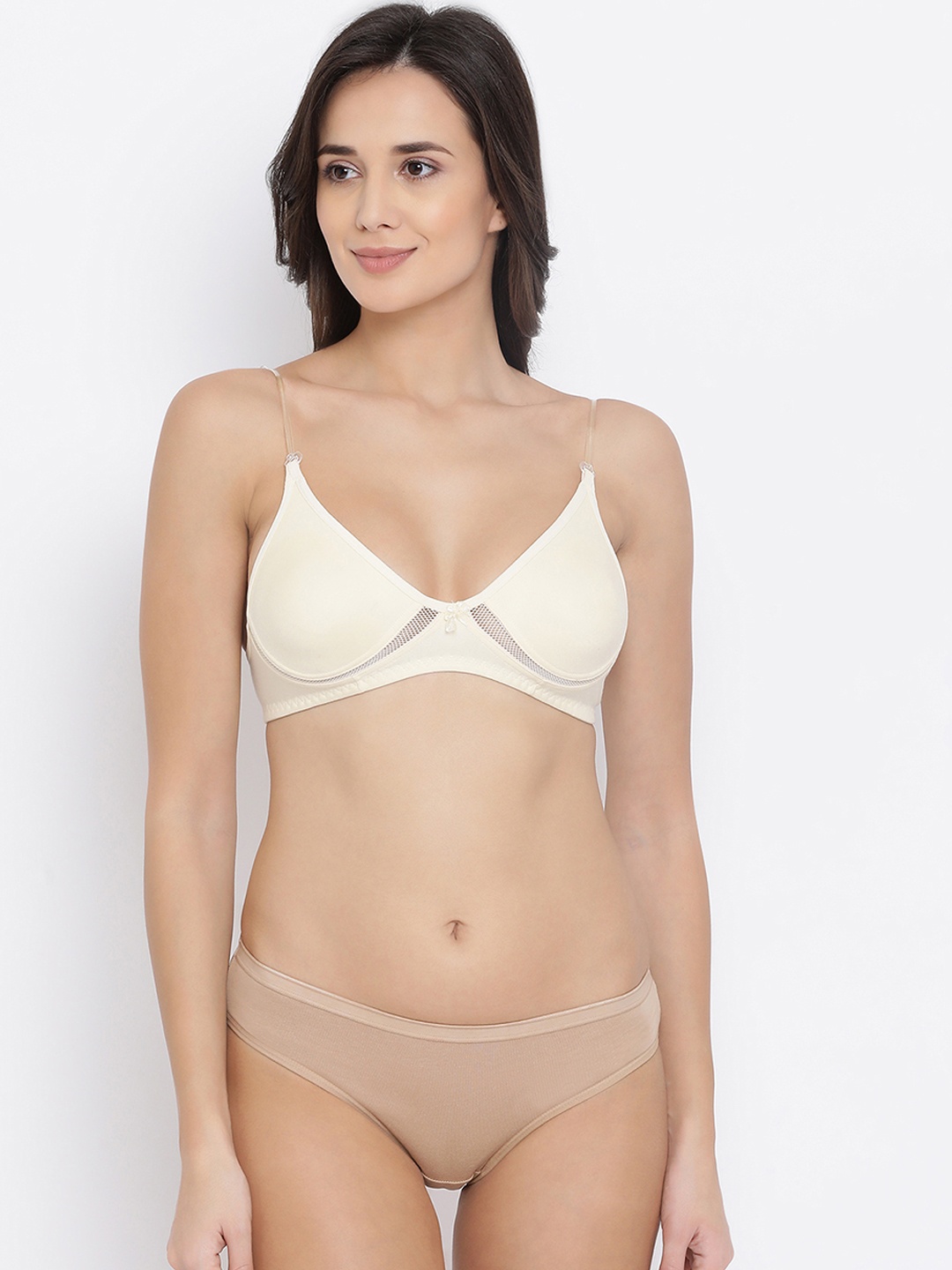 Clovia Women Beige & Nude-Coloured Solid Lingerie Set COMBBP73932B