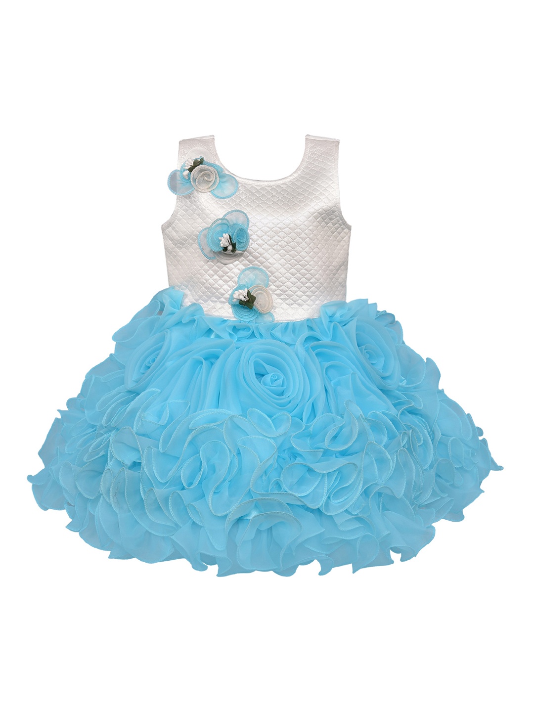 

Wish Karo Girls Blue Colourblocked Fit and Flare Dress