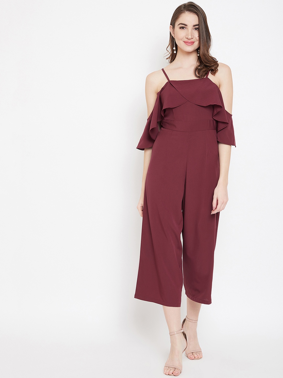 

Berrylush Women Maroon Solid Culotte Jumpsuit