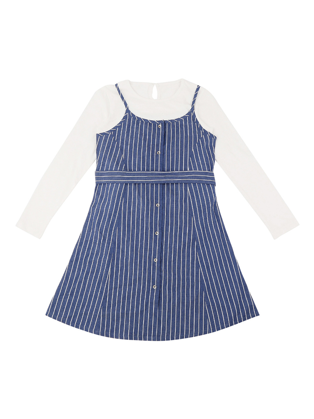 

Pantaloons Junior Girls Blue Solid Pinafore Dress with T-shirt