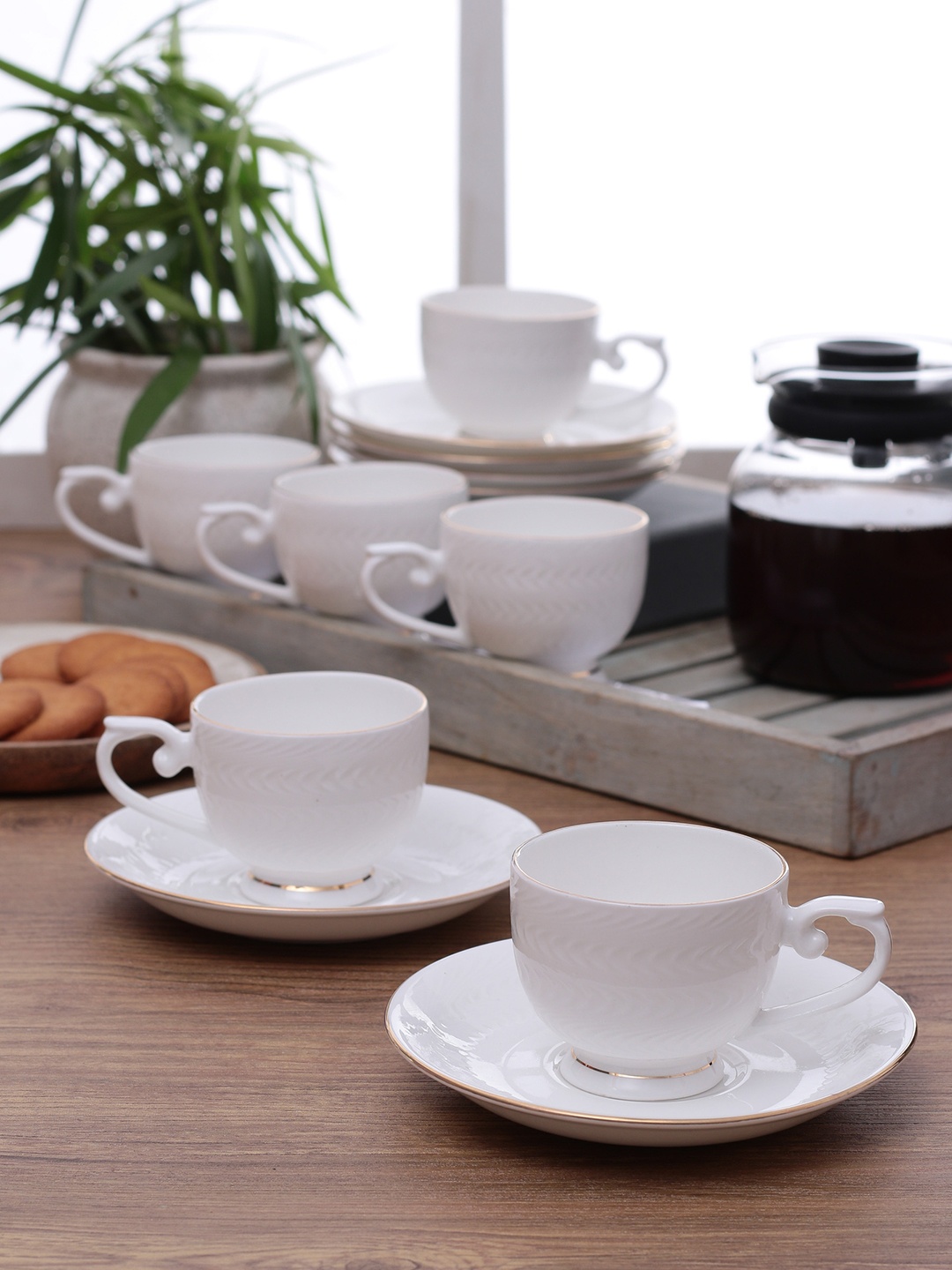 

JCPL White Set of 6 Solid Porcelain Cups and Saucers