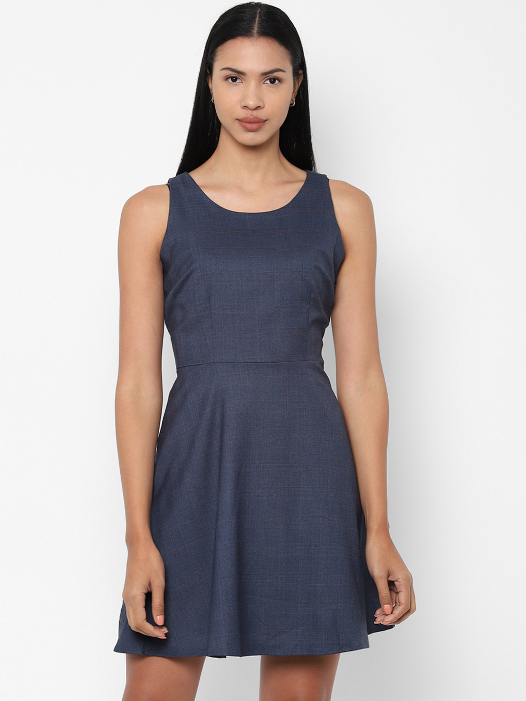 

Allen Solly Women Navy Blue Checked A-Line Dress