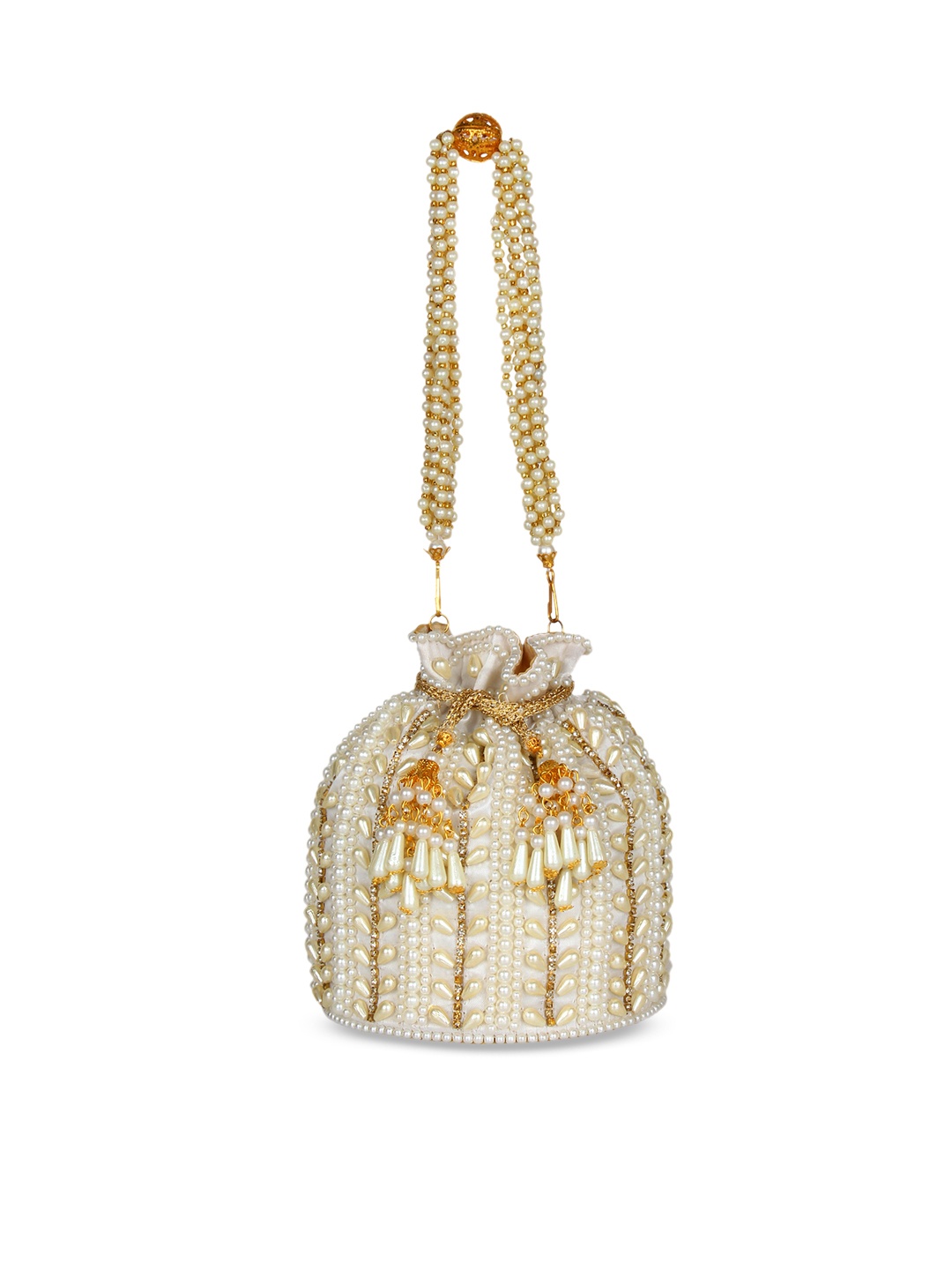 

Anekaant White & Gold-Toned Embellished Potli Clutch