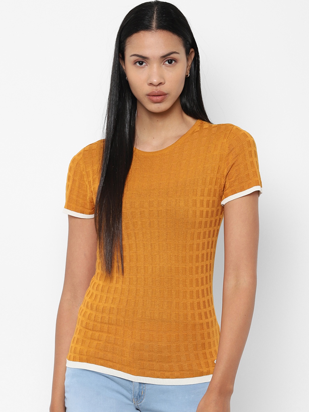 

Allen Solly Woman Mustard Yellow Self Design Top