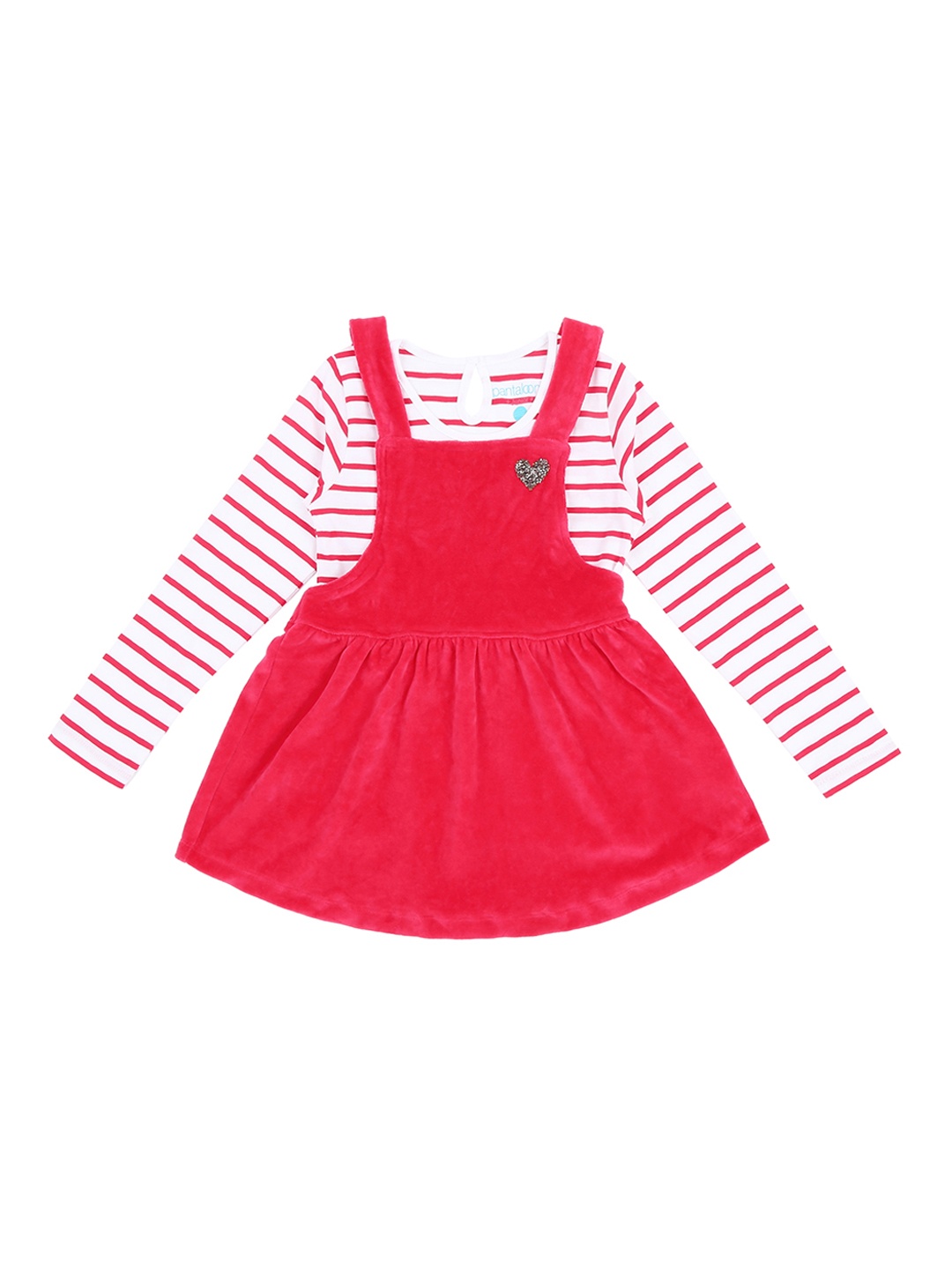 

Pantaloons Junior Girls Red Solid Pinafore Dress with T-shirt, Fuchsia