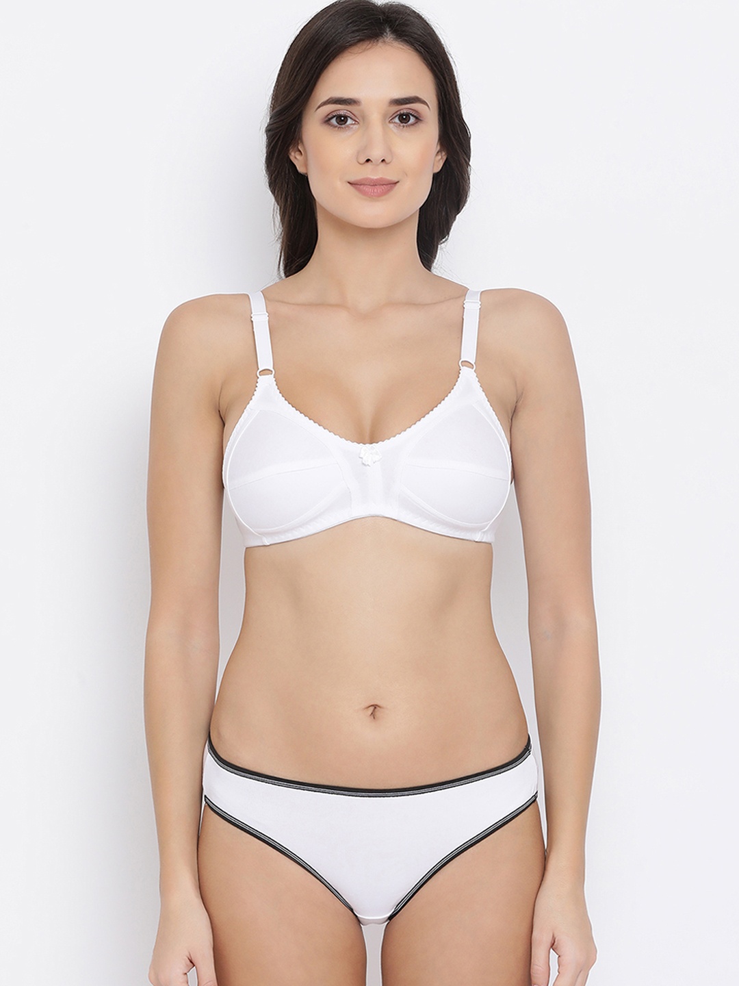Clovia Women White Solid Lingerie Set COMBBP96632B