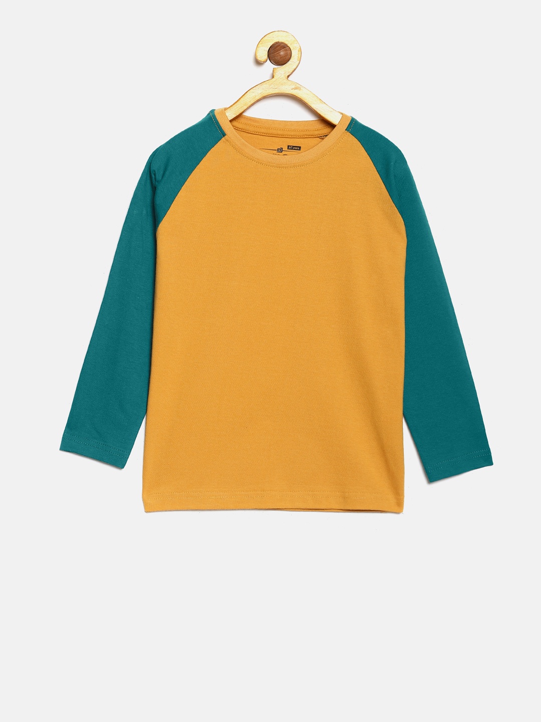 

DILLINGER Boys Mustard Yellow Colourblocked Round Neck Pure Cotton T-shirt