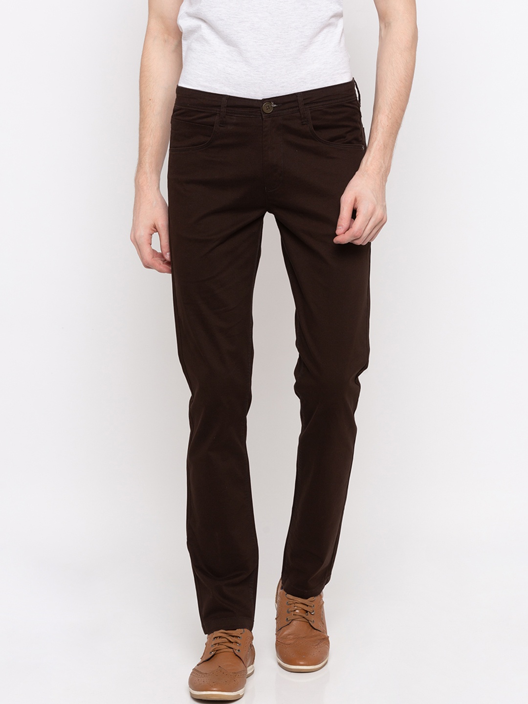 

SPYKAR Men Coffee Brown Slim Fit Solid Regular Trousers