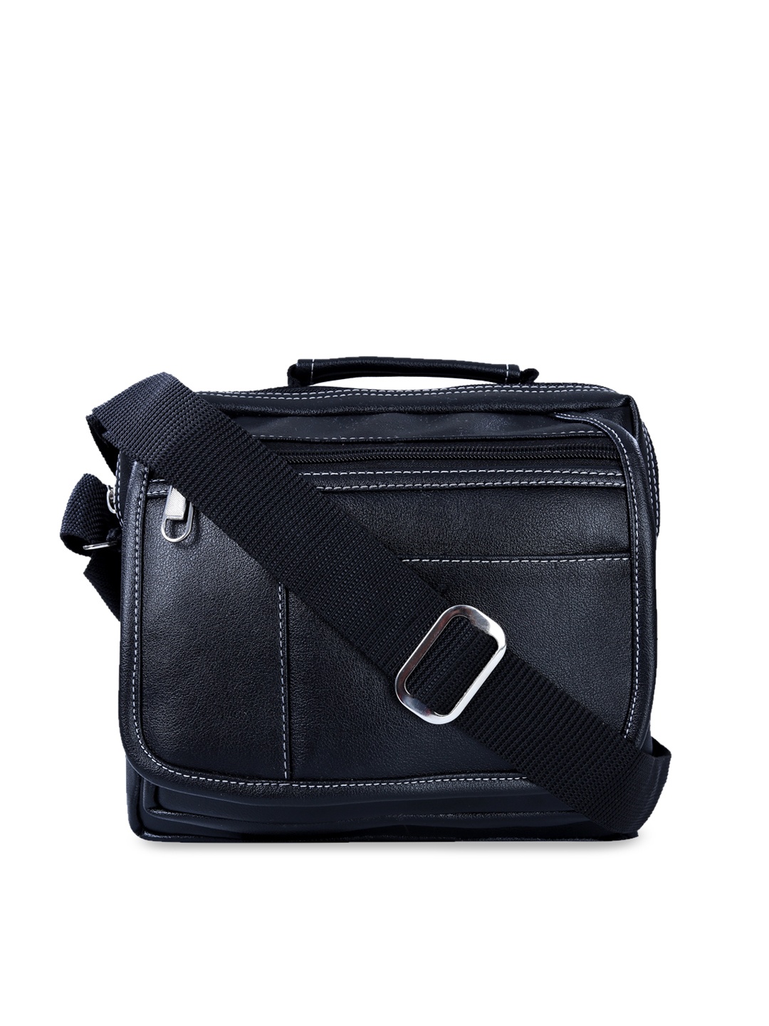 

Leather World Unisex Black Solid Messenger Bag