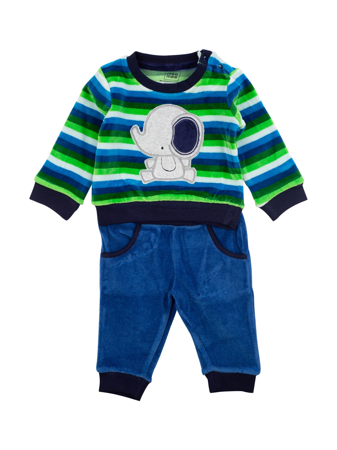MeeMee Boys Green & Blue Striped Sweatshirt with Trousers