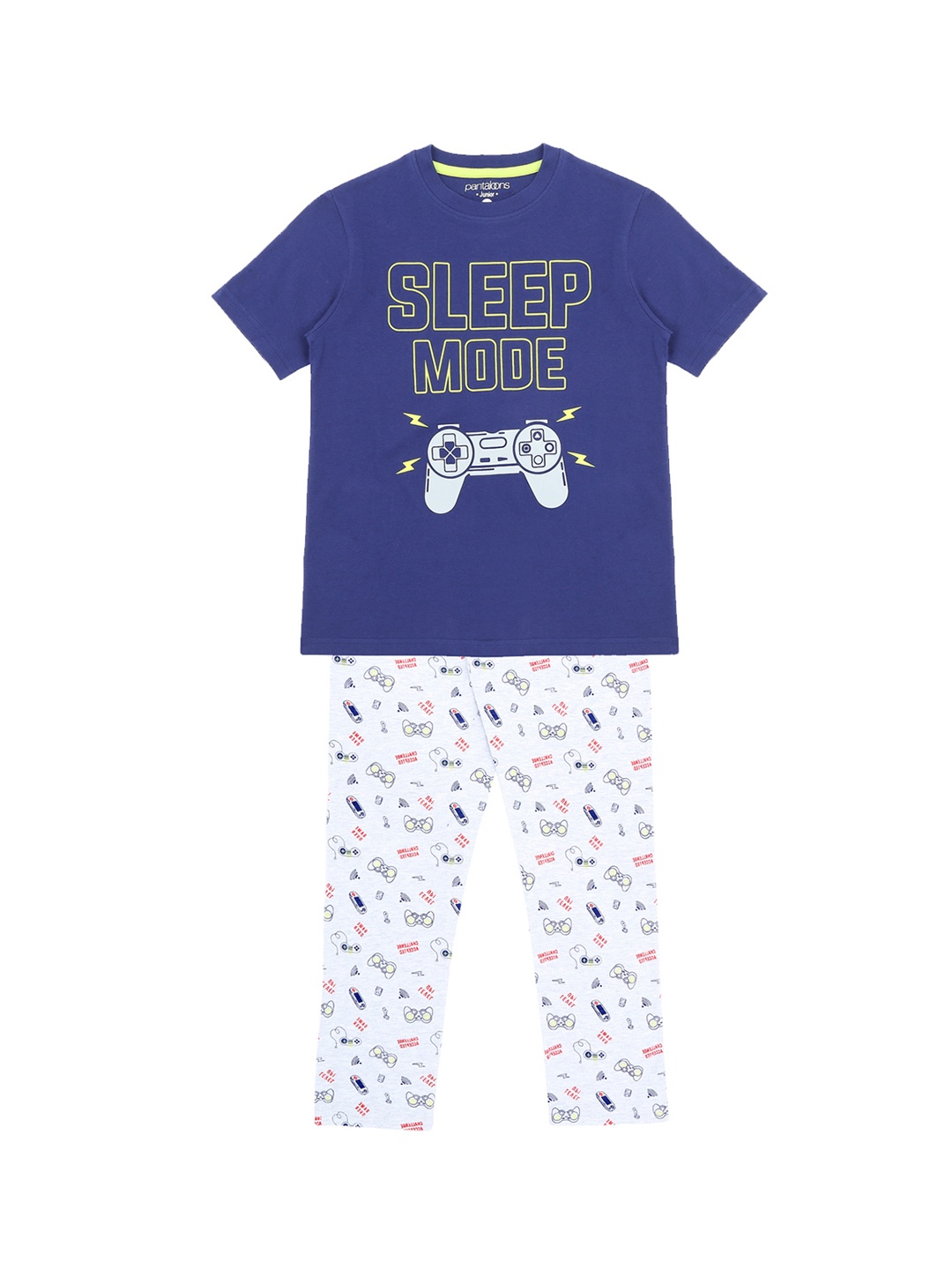 

Pantaloons Junior Boys Navy Blue & White Printed T-shirt with Pyjamas
