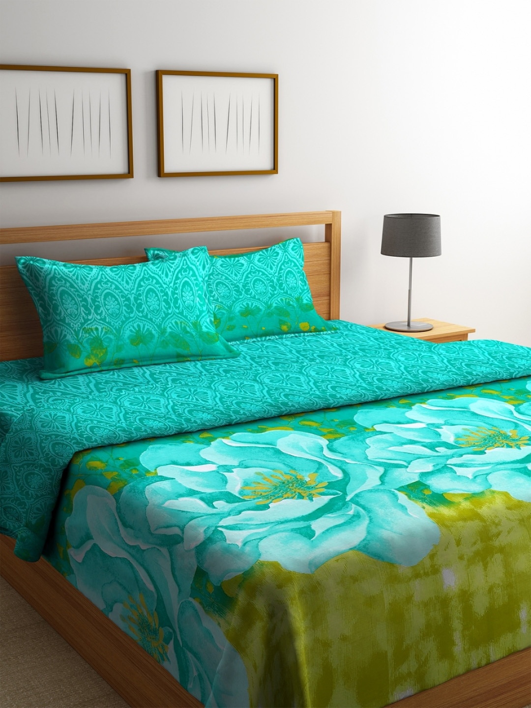 

ROMEE Bedding Set AC Comforter with Bedsheet and 2 Pillow Covers, Turquoise blue