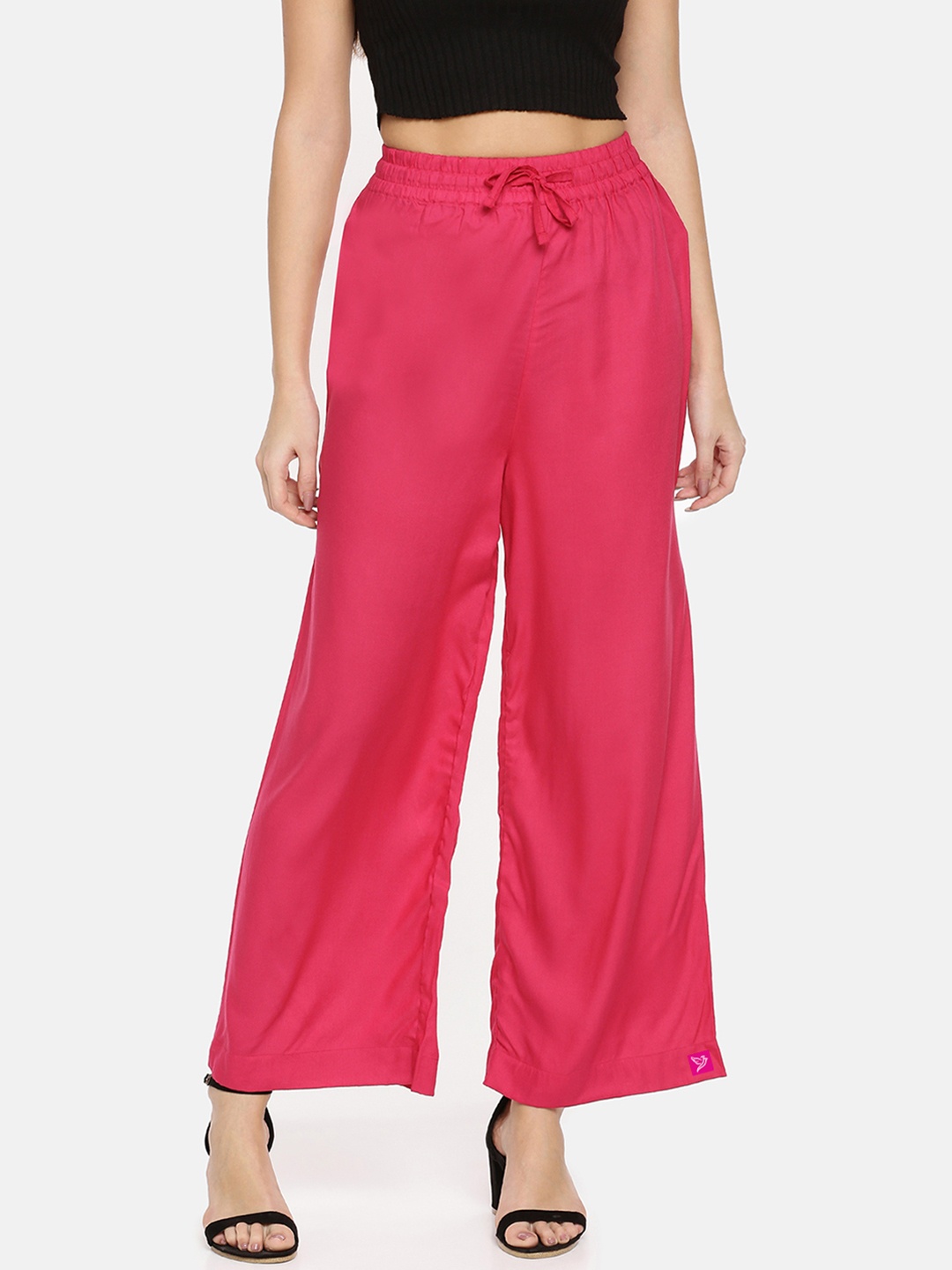 TWIN BIRDS Women Pink Solid Wide Leg Palazzos