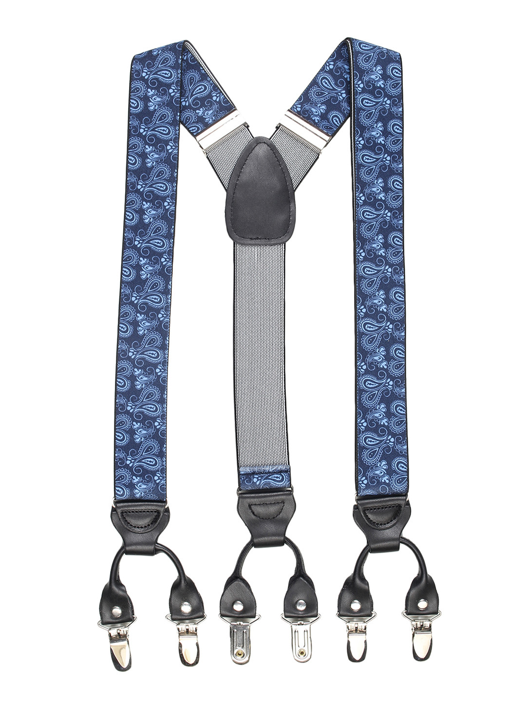 

Alvaro Castagnino Men Blue & Black Paisly Printed Spandex & Micro Suspender