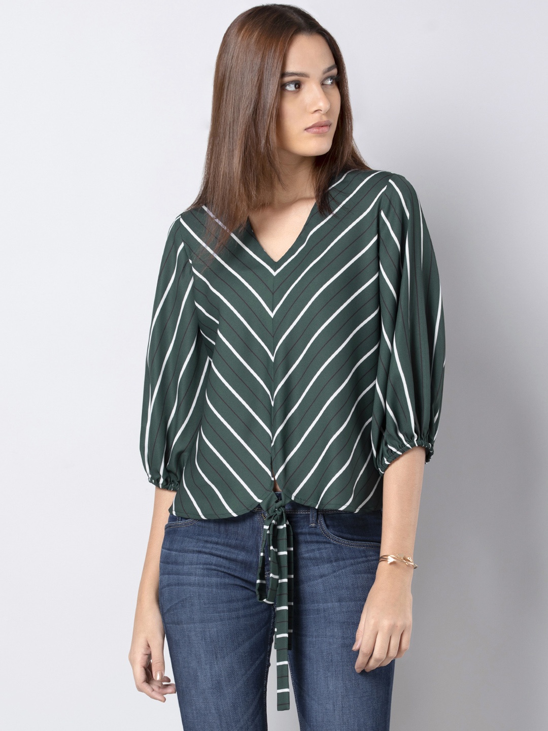 FabAlley Women Green Printed A-Line Top
