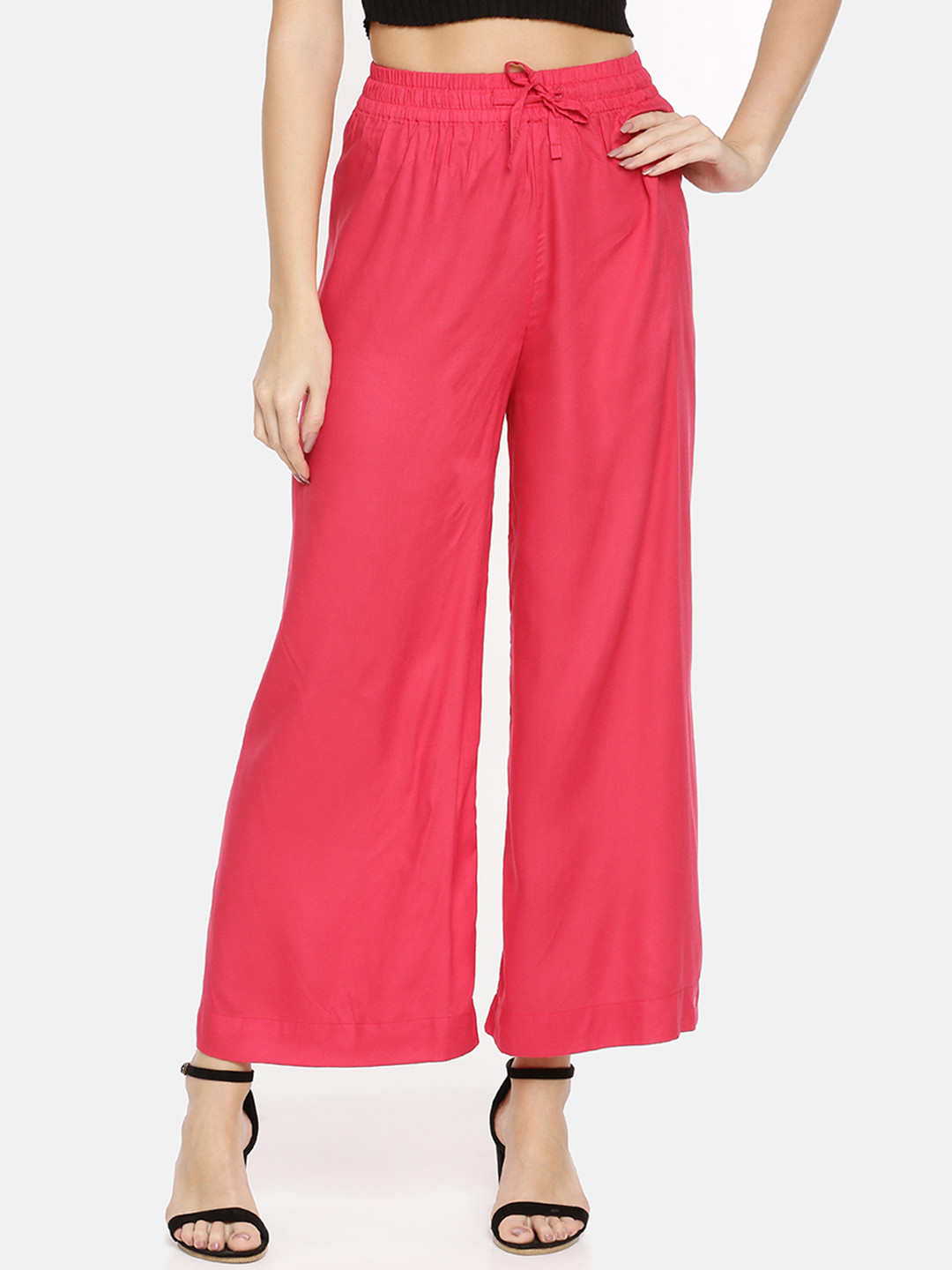 

TWIN BIRDS Women Pink Solid Wide Leg Palazzos