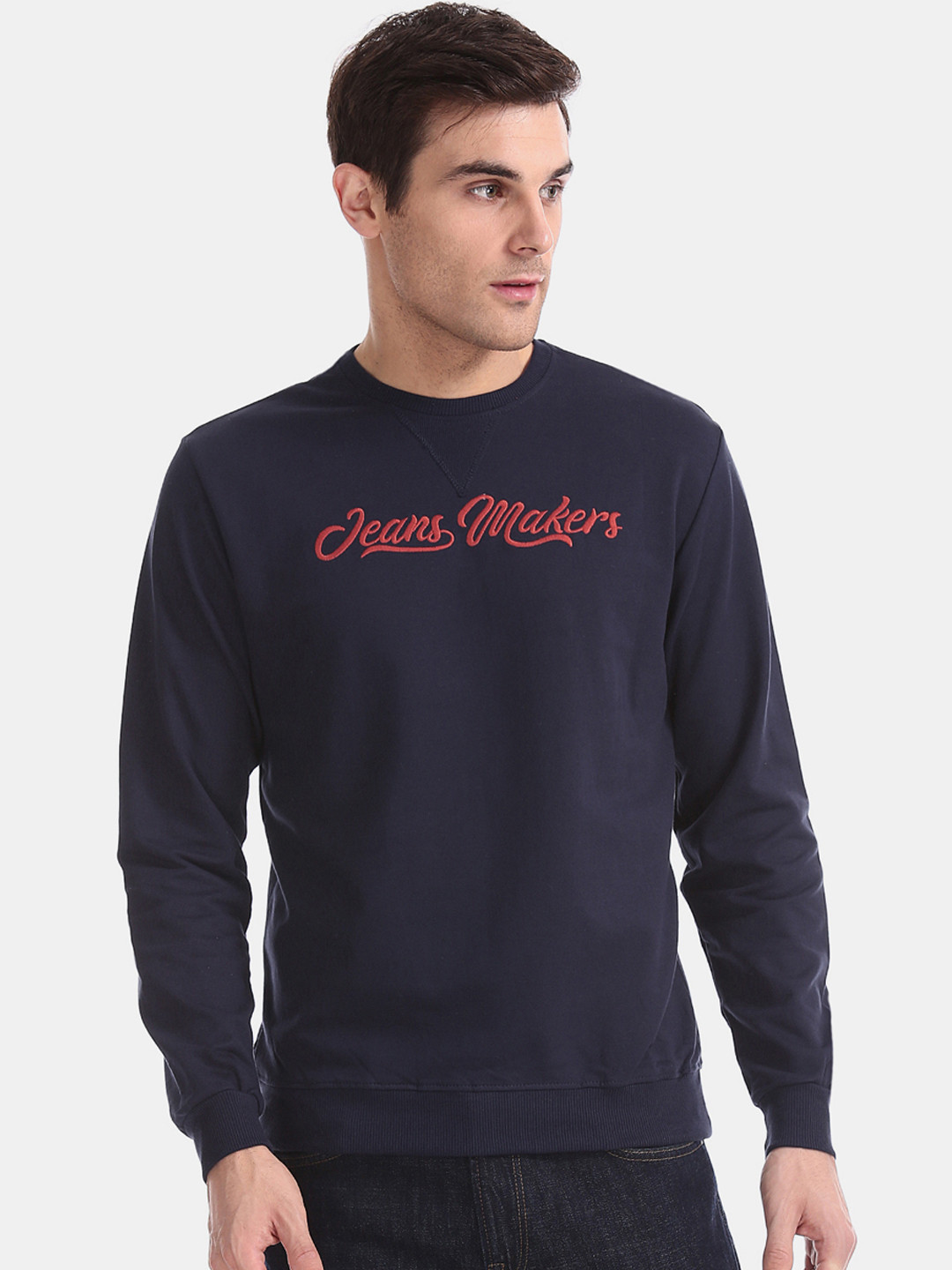 

Cherokee Men Navy Blue Embroidered Sweatshirt