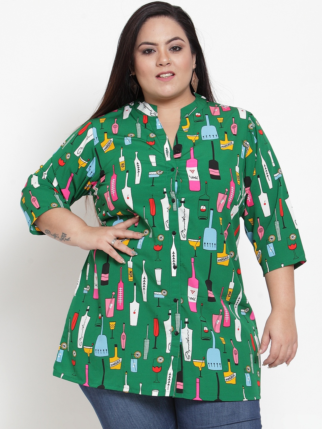 

plusS Women Green & Pink Printed Tunic