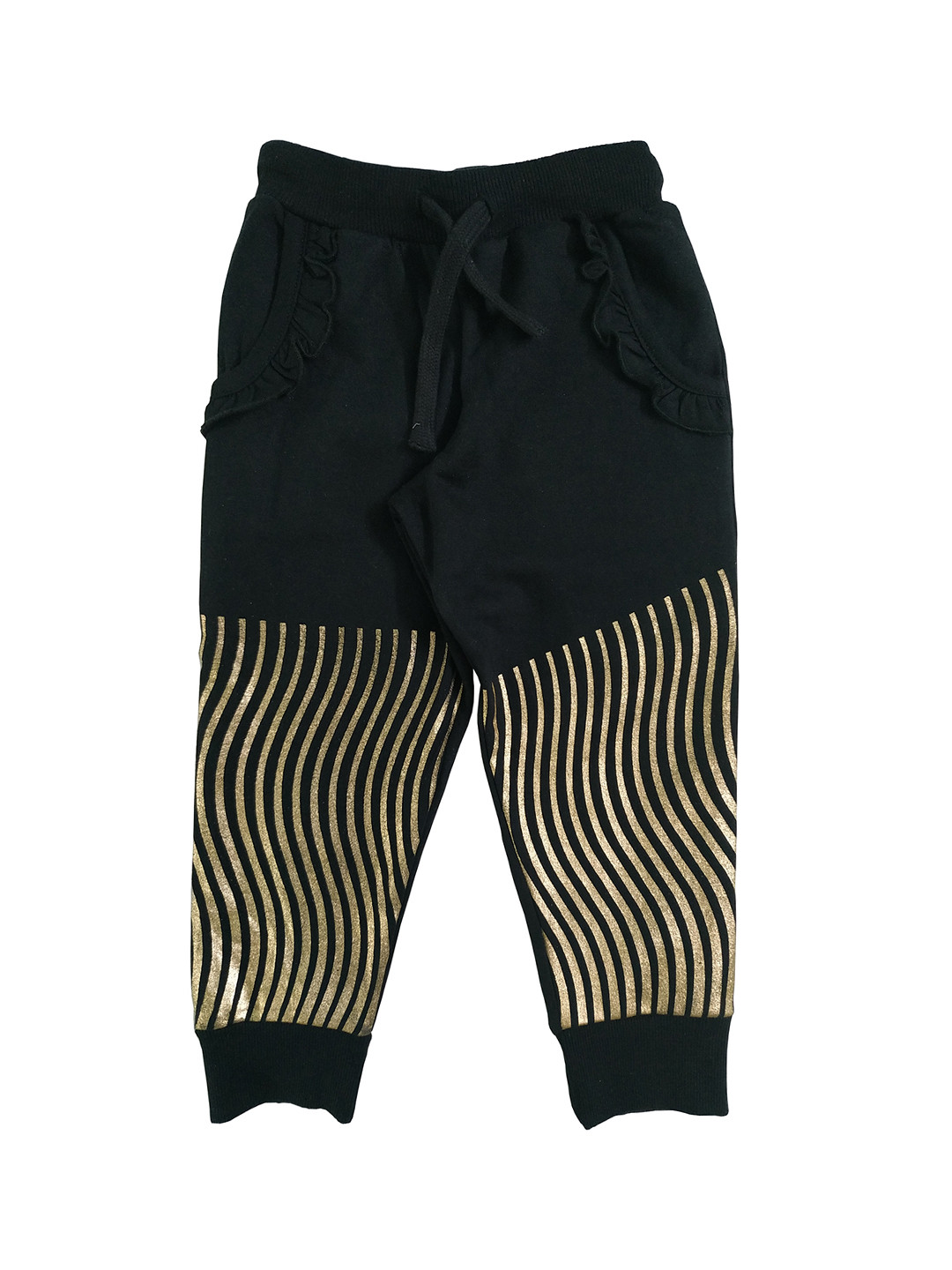 

KiddoPanti Girls Black & Gold-Toned Printed Joggers