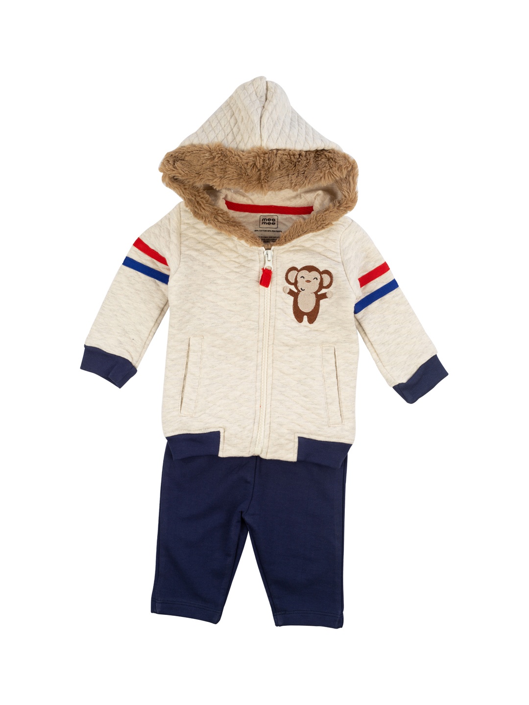 MeeMee Boys Beige & Navy Blue Solid Sweatshirt with Trousers