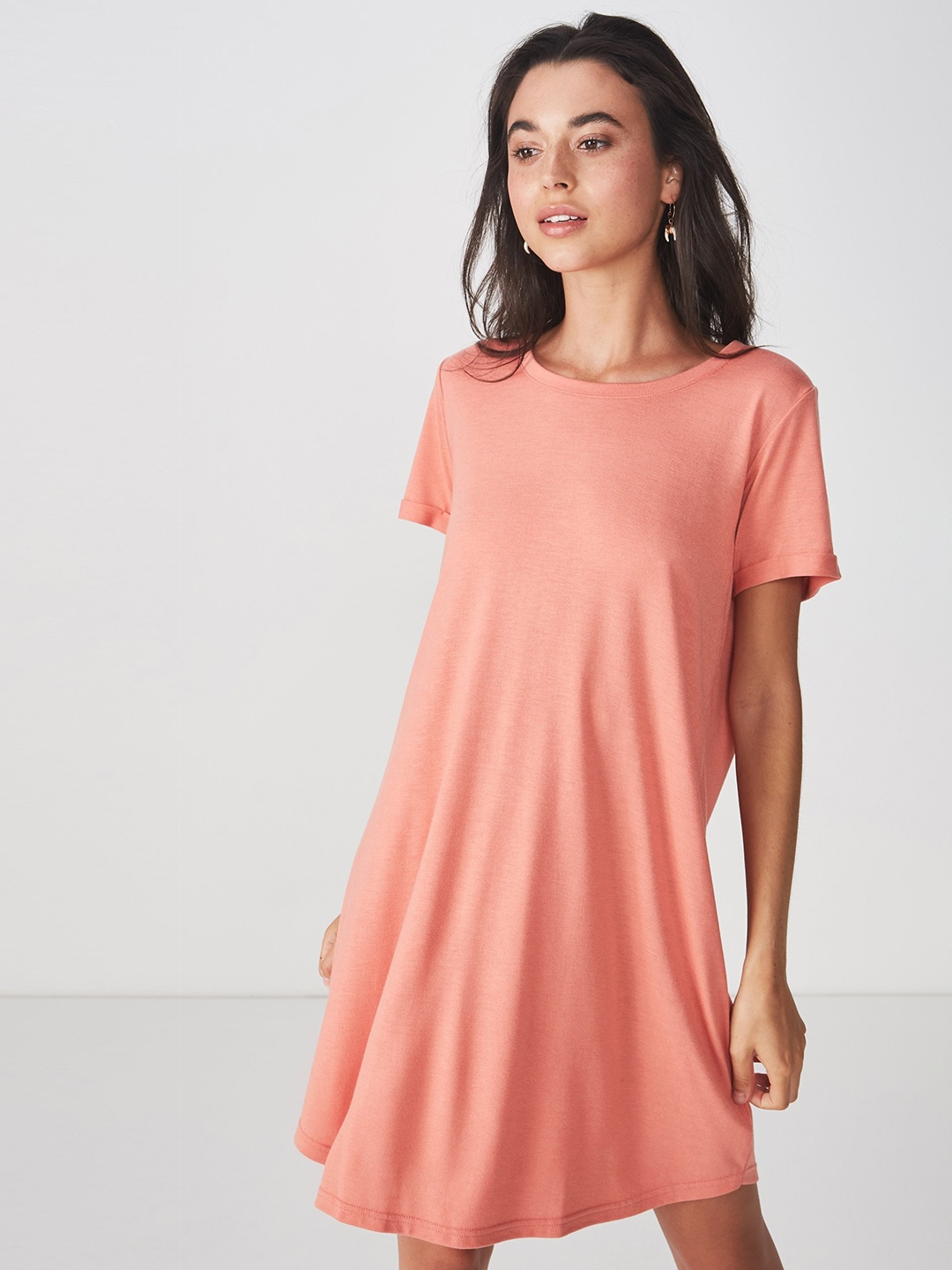 COTTON ON Women Coral Solid T-shirt Dress