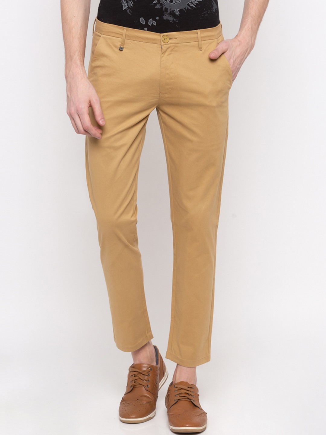 

SPYKAR Men Khaki Slim Fit Solid Regular Trousers