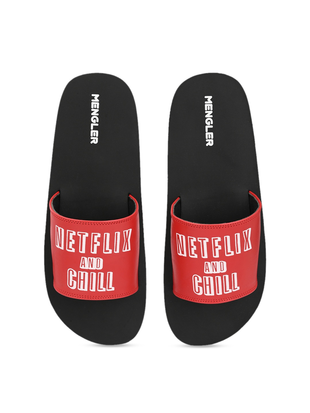 

MENGLER Men Red & Black Printed Sliders