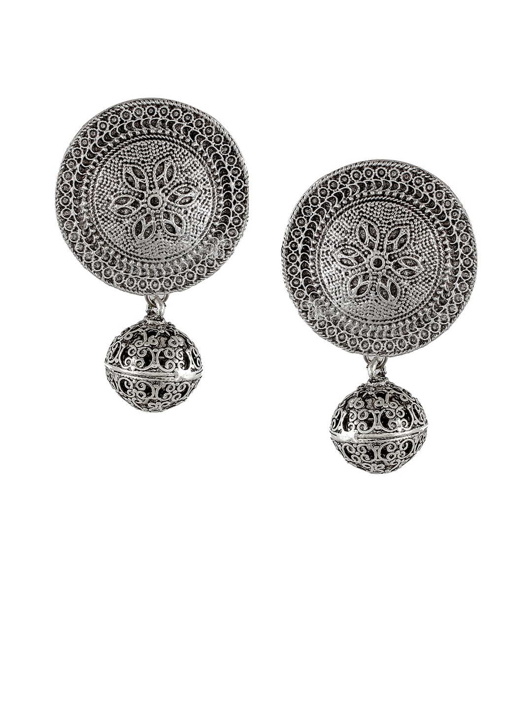 

Silvermerc Designs Silver-Plated Oxidised Circular Drop Earrings