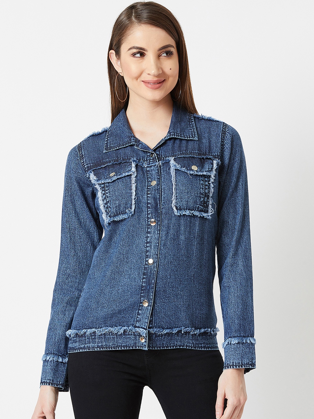 

Miss Chase Women Blue Solid Denim Jacket