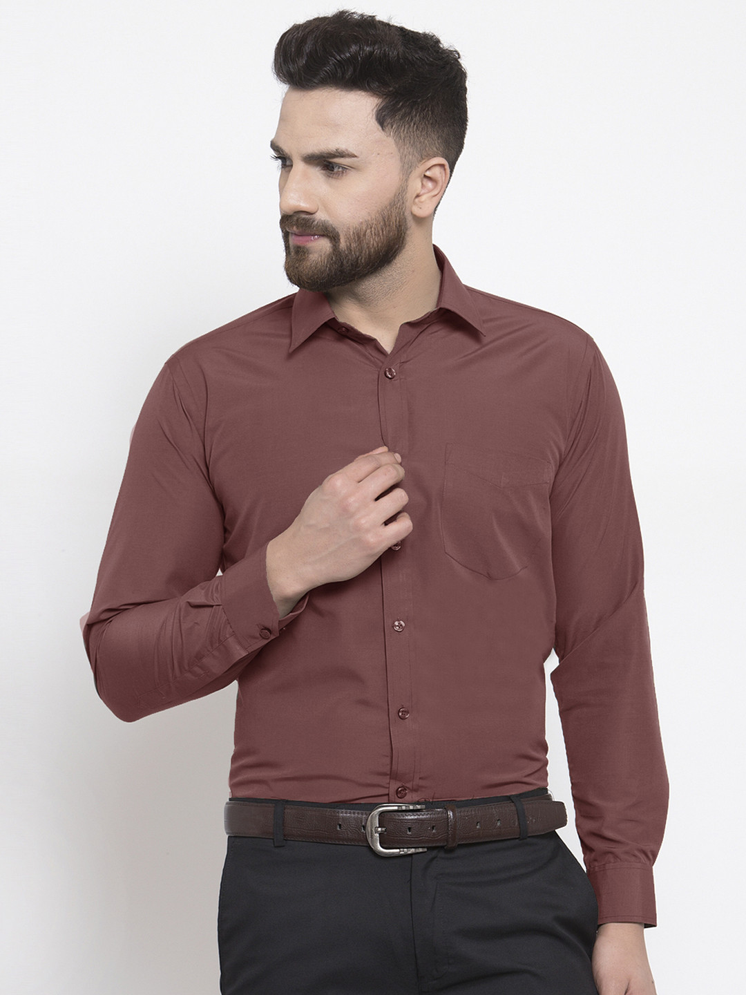 

English Navy Men Maroon Slim Fit Solid Formal Shirt