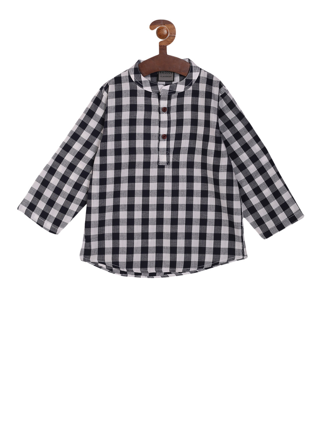 

RIKIDOOS Boys Black & White Checked Straight Kurta