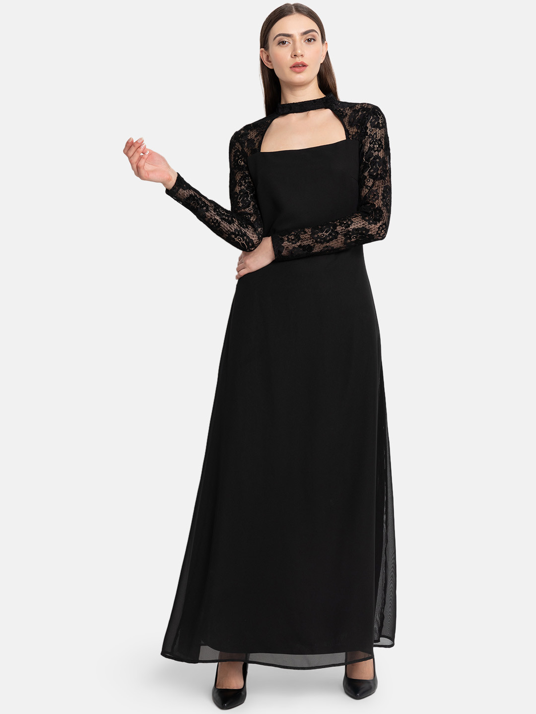 

Kazo Women Black Self Design Maxi Dress